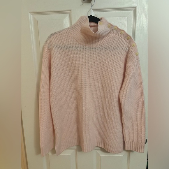 Garnet Hill | Pink Recycled Cashmere Turtleneck Button Side Sz M - Picture 1 of 10